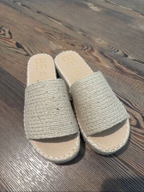 Tan Platform Slide Sandals - Ribbed Sole